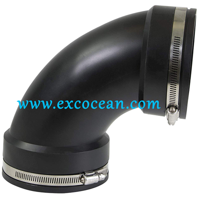 Flexible Elbow Coupling 4 Inch Black with Stainless Steel Clamps 90 Degree 